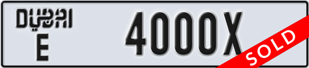 dubai License Plate Number 4000X Code E