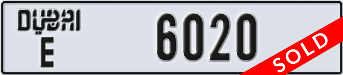 dubai License Plate Number 6020 Code E