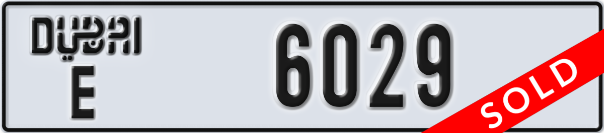 dubai License Plate Number 6029 Code E