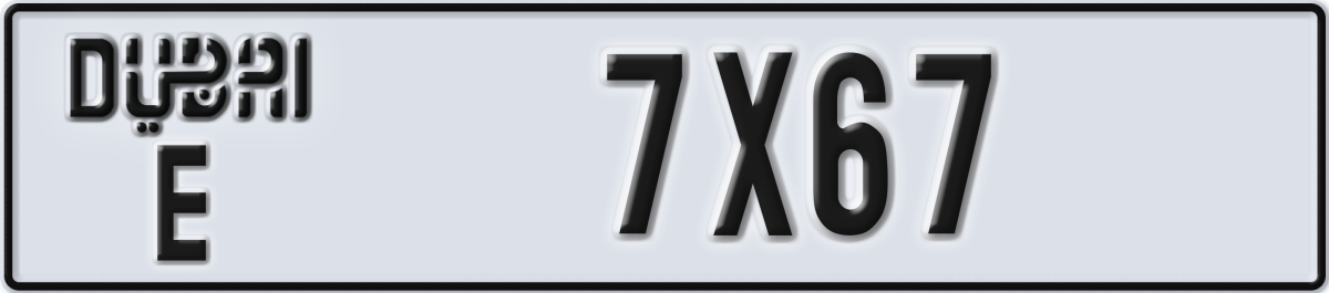dubai License Plate Number 7X67 Code E