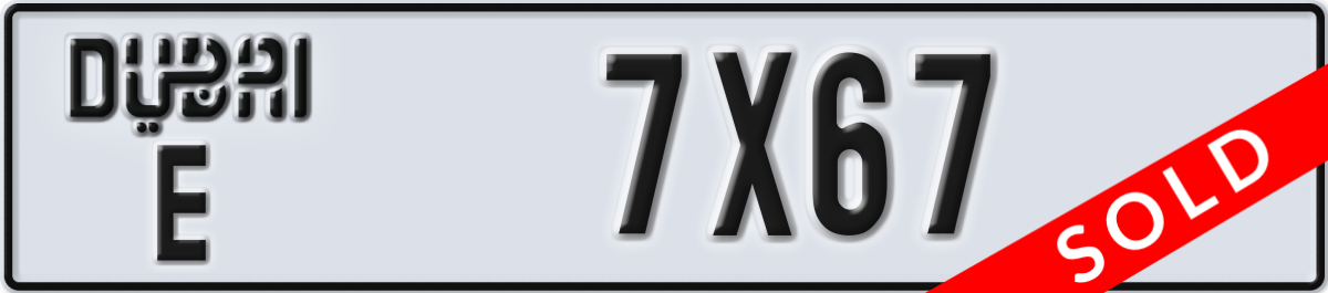 dubai License Plate Number 7X67 Code E