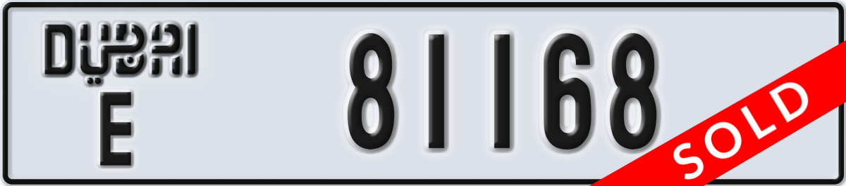 dubai License Plate Number 81168 Code E