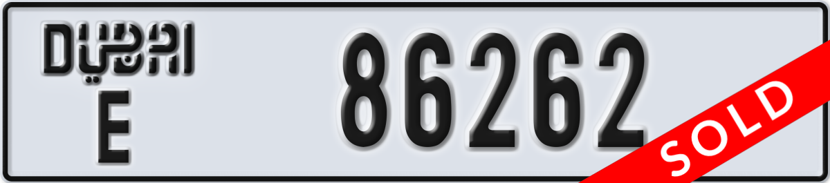 dubai License Plate Number 86262 Code E
