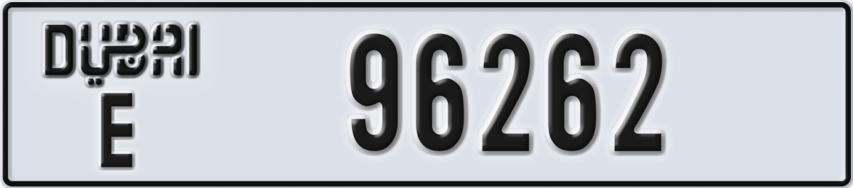 dubai License Plate Number 96262 Code E
