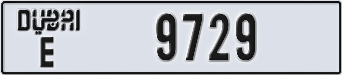 dubai License Plate Number 9729 Code E