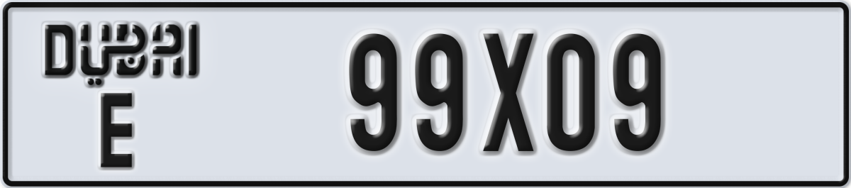 dubai License Plate Number 99X09 Code E