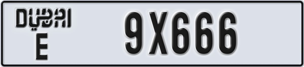 dubai License Plate Number 9X666 Code E
