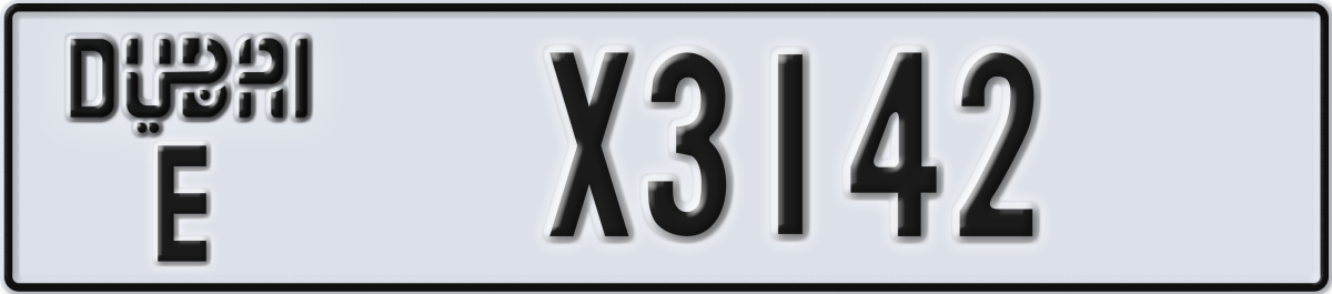 dubai License Plate Number X3142 Code E