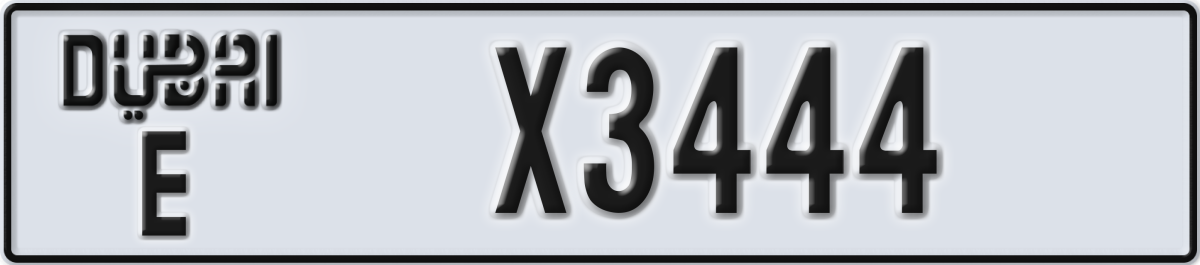 dubai License Plate Number X3444 Code E