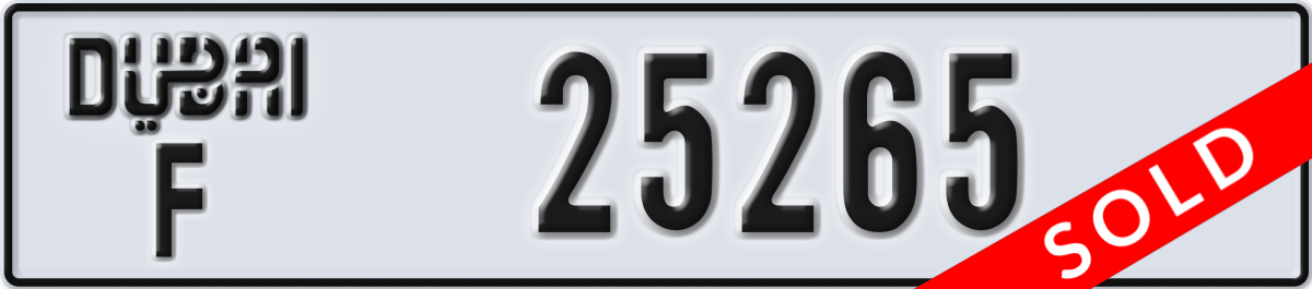 dubai License Plate Number 25265 Code F