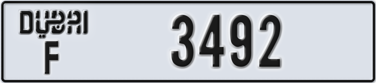 dubai License Plate Number 3492 Code F