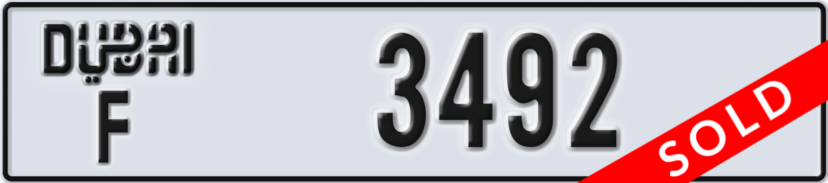 dubai License Plate Number 3492 Code F
