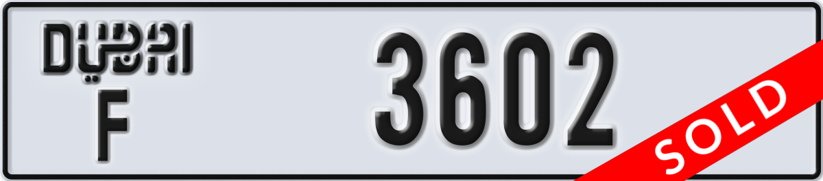 dubai License Plate Number 3602 Code F
