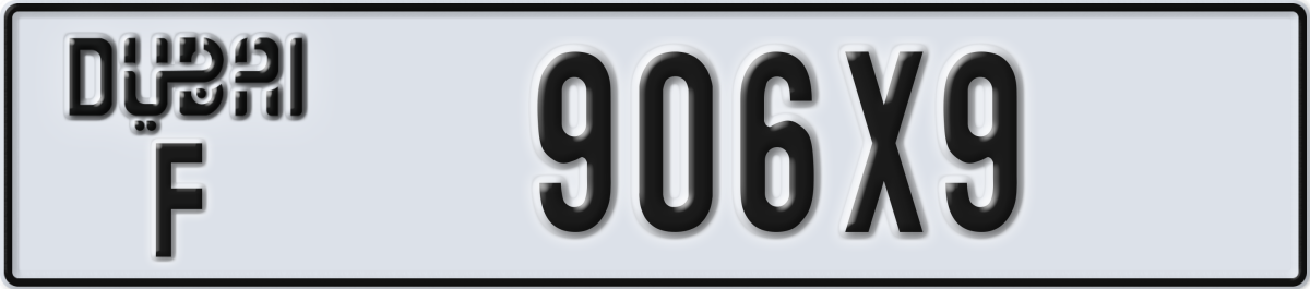dubai License Plate Number 906X9 Code F