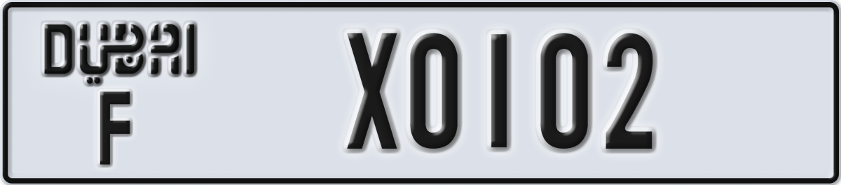 dubai License Plate Number X0102 Code F
