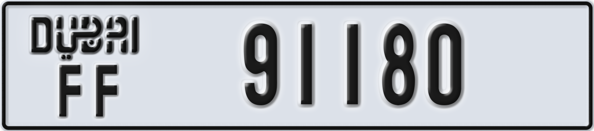 dubai License Plate Number 91180 Code FF