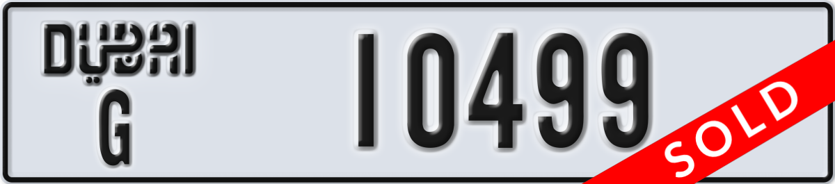 dubai License Plate Number 10499 Code G