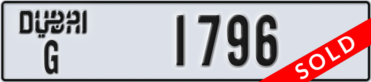 dubai License Plate Number 1796 Code G