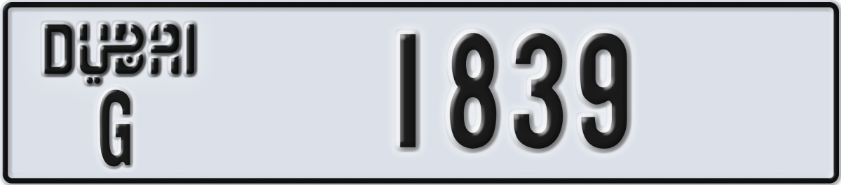dubai License Plate Number 1839 Code G