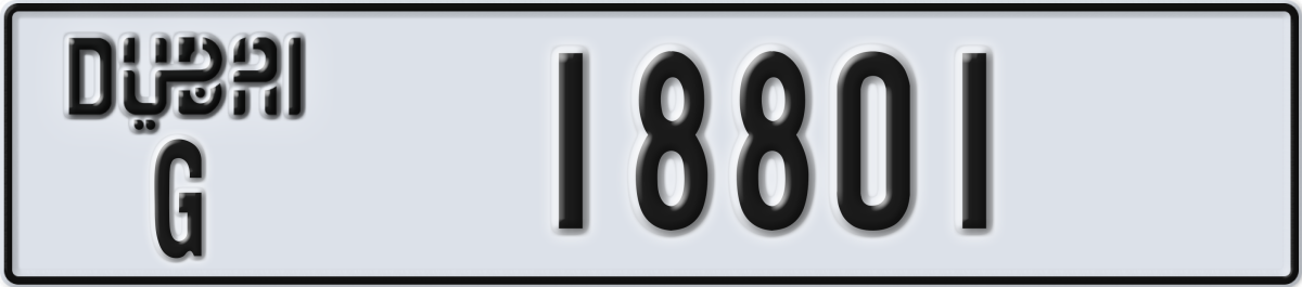 dubai License Plate Number 18801 Code G