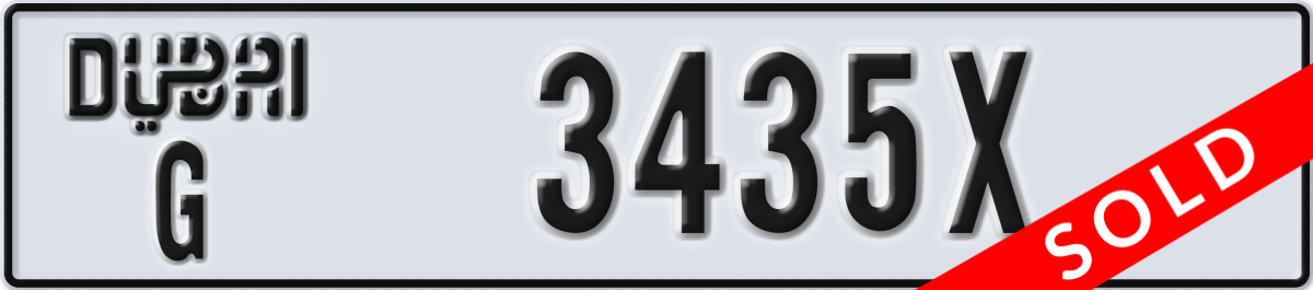 dubai License Plate Number 3435X Code G