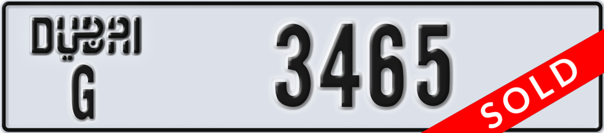 dubai License Plate Number 3465 Code G