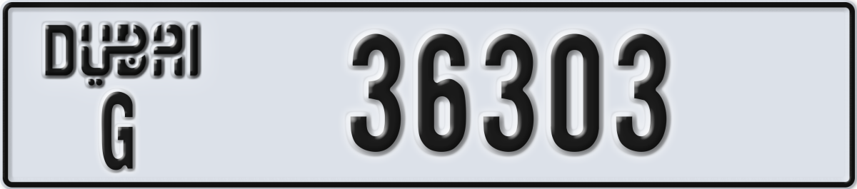 dubai License Plate Number 36303 Code G