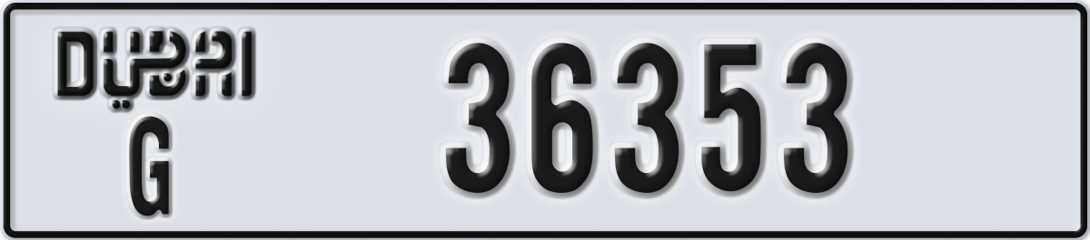 dubai License Plate Number 36353 Code G