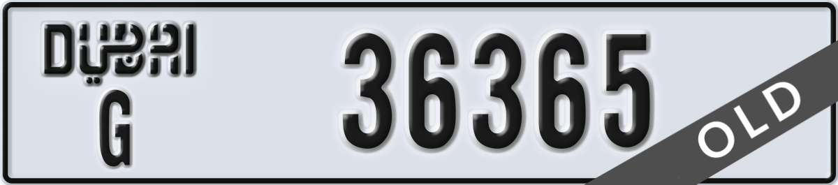 dubai License Plate Number 36365 Code G