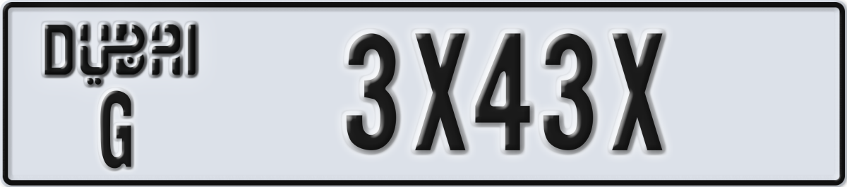 dubai License Plate Number 3X43X Code G