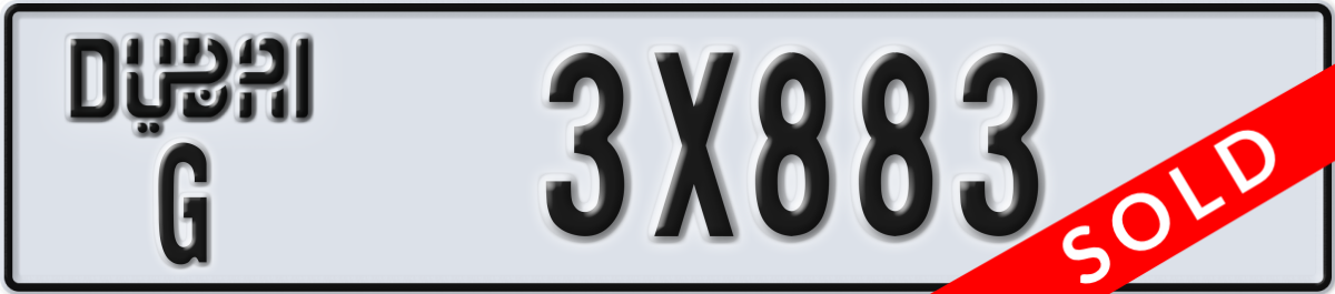 dubai License Plate Number 3X883 Code G