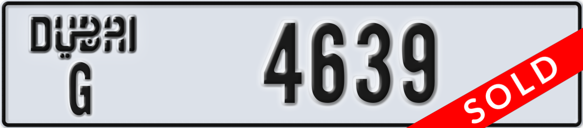 dubai License Plate Number 4639 Code G