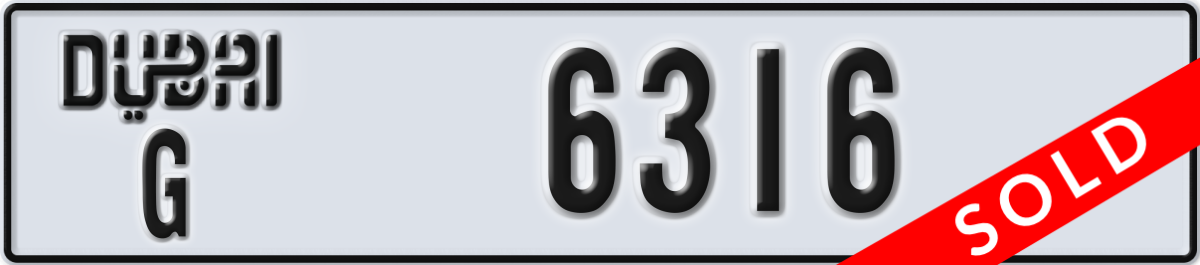 dubai License Plate Number 6316 Code G