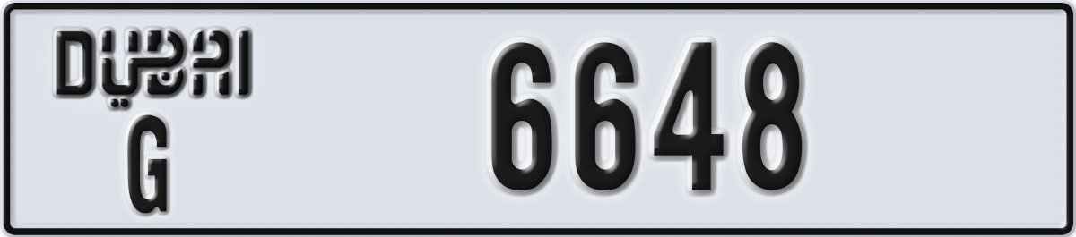 dubai License Plate Number 6648 Code G
