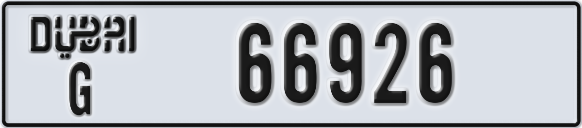 dubai License Plate Number 66926 Code G
