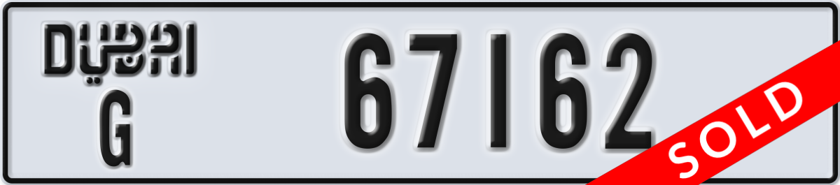 dubai License Plate Number 67162 Code G