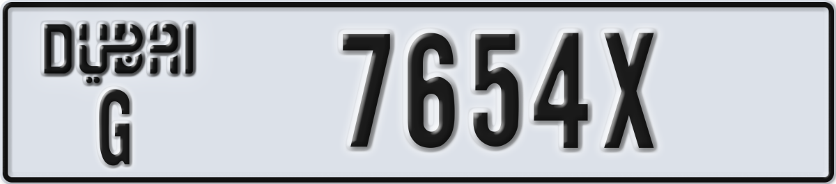 dubai License Plate Number 7654X Code G