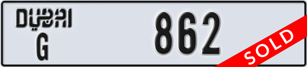 dubai License Plate Number 862 Code G