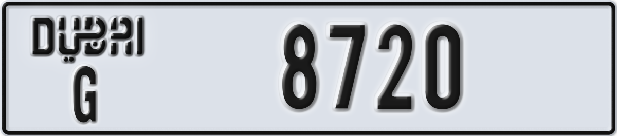 dubai License Plate Number 8720 Code G