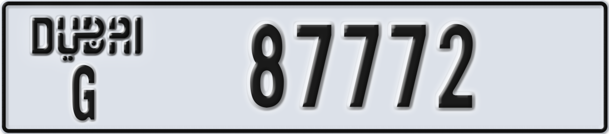 dubai License Plate Number 87772 Code G