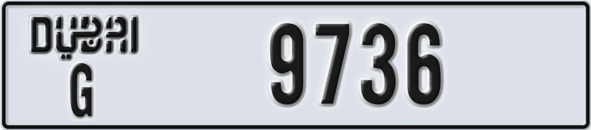dubai License Plate Number 9736 Code G