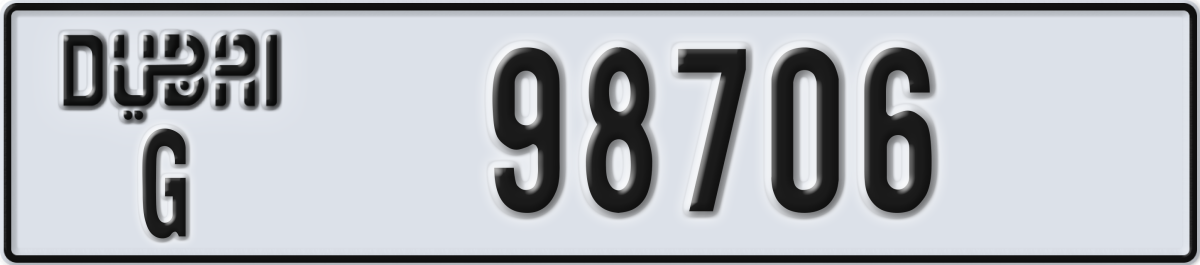 dubai License Plate Number 98706 Code G
