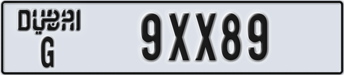dubai License Plate Number 9XX89 Code G