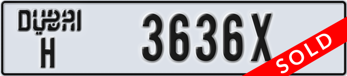 dubai License Plate Number 3636X Code H
