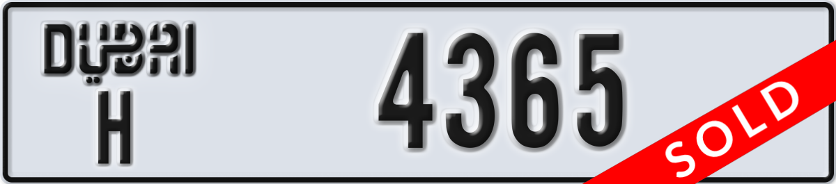 dubai License Plate Number 4365 Code H