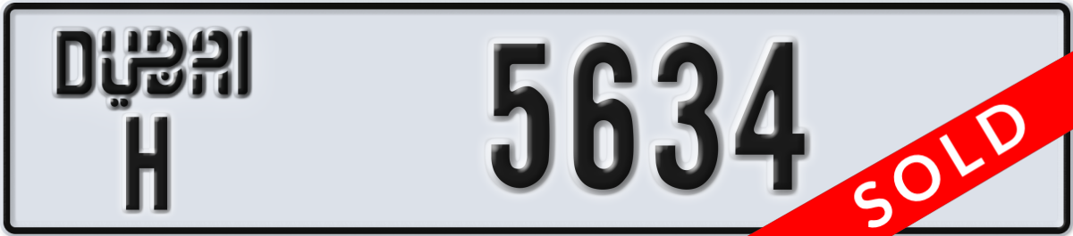 dubai License Plate Number 5634 Code H