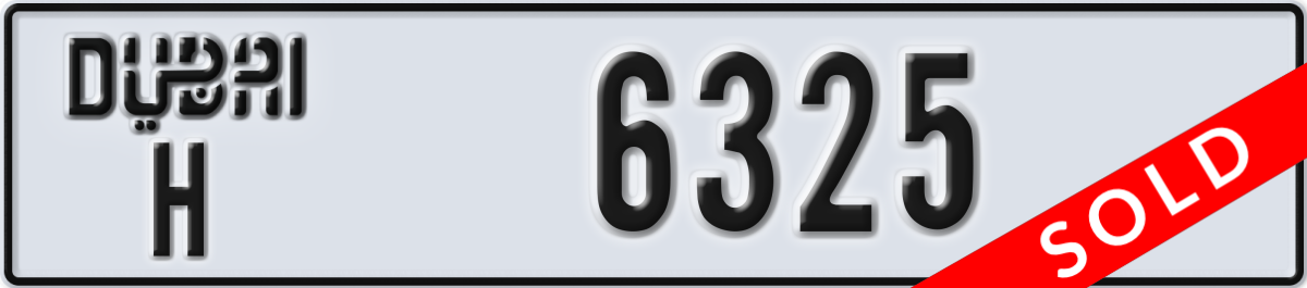 dubai License Plate Number 6325 Code H