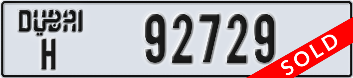 dubai License Plate Number 92729 Code H