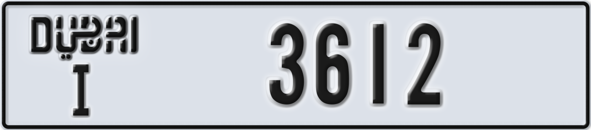 dubai License Plate Number 3612 Code I