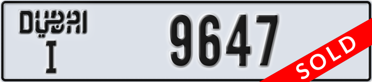 dubai License Plate Number 9647 Code I